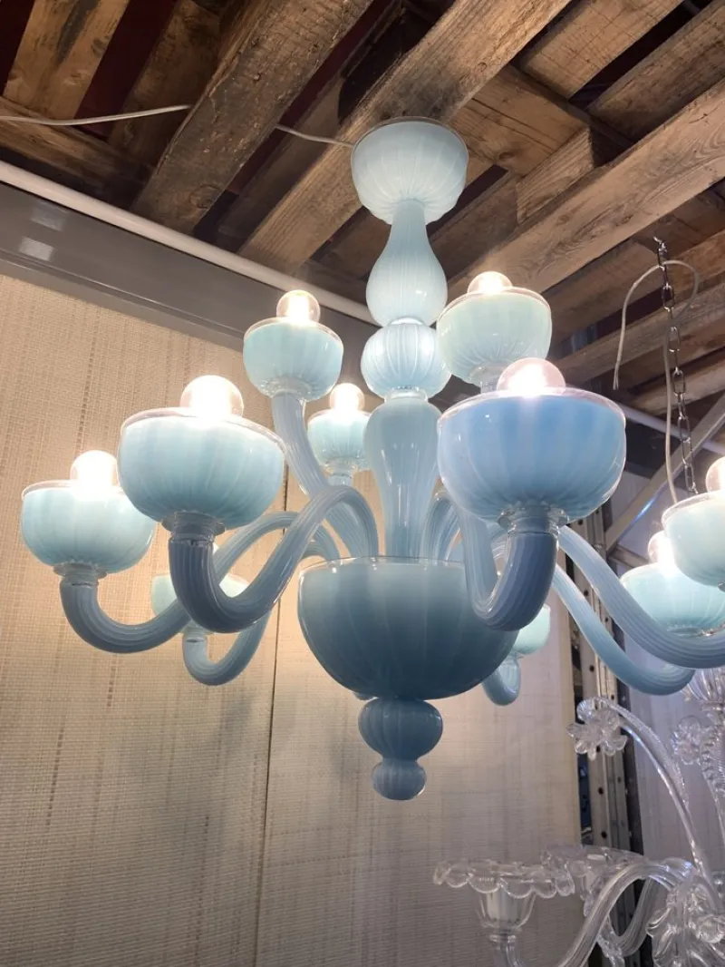 Pamono Matte Light-Blue Murano Style Glass Chandelier from Simoeng> Ceiling Lights