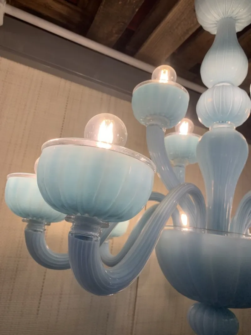 Pamono Matte Light-Blue Murano Style Glass Chandelier from Simoeng> Ceiling Lights