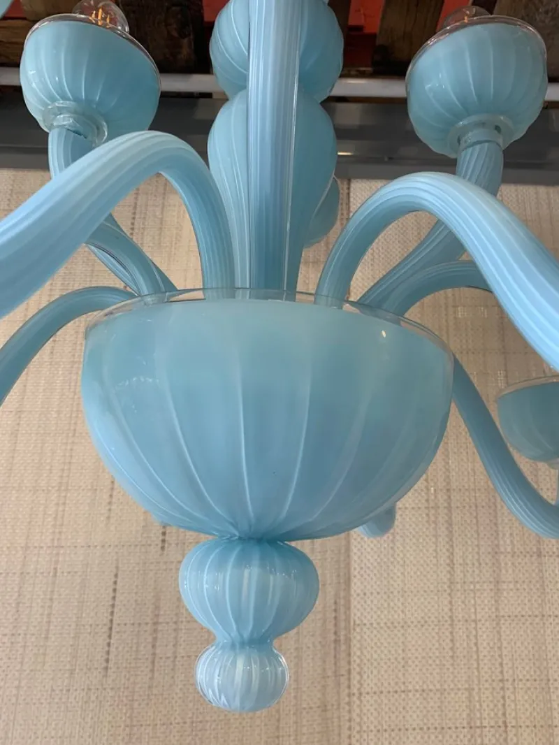 Pamono Matte Light-Blue Murano Style Glass Chandelier from Simoeng> Ceiling Lights