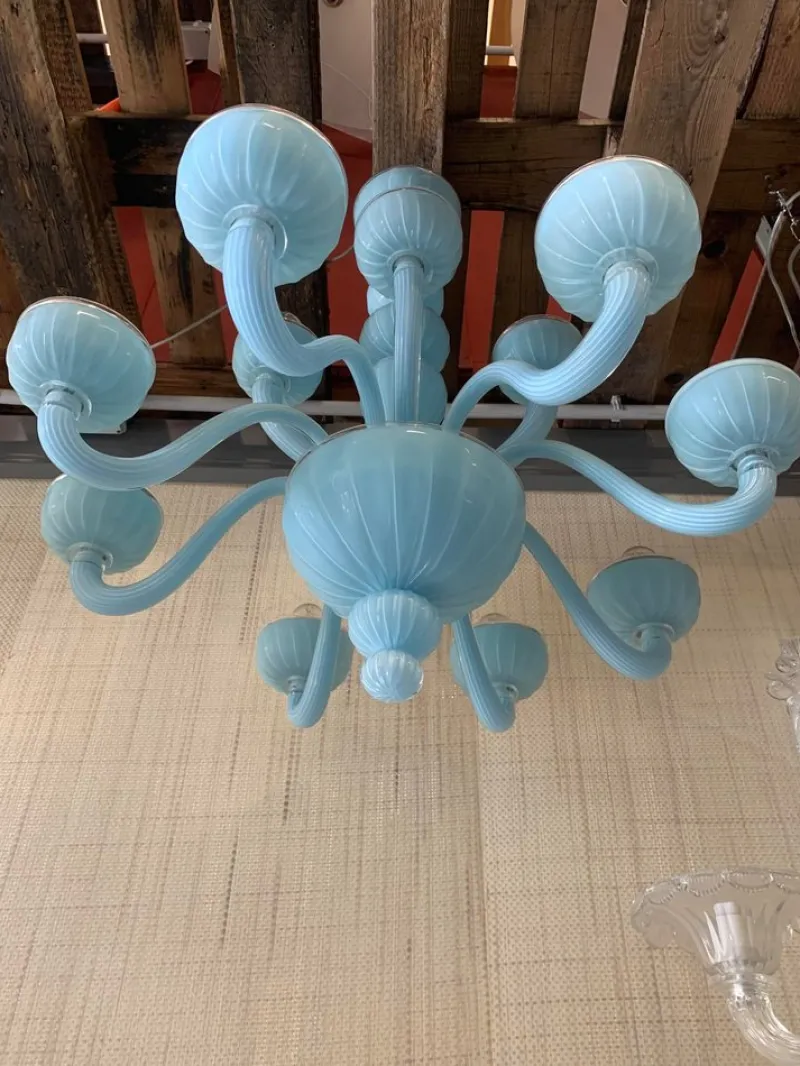 Pamono Matte Light-Blue Murano Style Glass Chandelier from Simoeng> Ceiling Lights