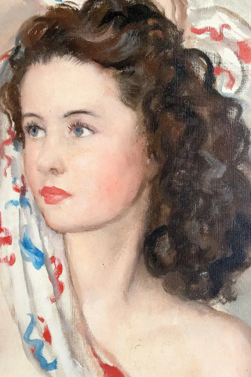 Pamono Maurice Ehlinger, Nude Portrait of a Young Woman wth a Scarf, 1940, Oil on Canvas> Old Masters|Classical