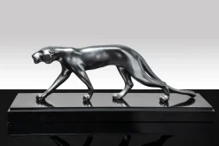 Pamono Maurice Font, Panther Sculpture, 1920s, Metal on Marble Base> Art Deco