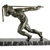 Pamono Maurice Guiraud Riviere, Art Deco Sculpture of Male Nude Athlete with Rope, 1930, Bronze & Marble