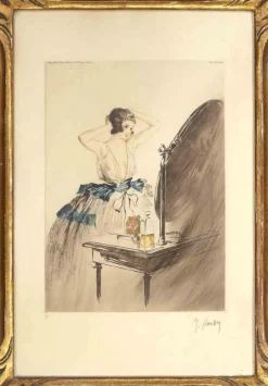 Online Pamono Maurice Hardy, Woman at Mirror, Original Etching, Early 20th-Century