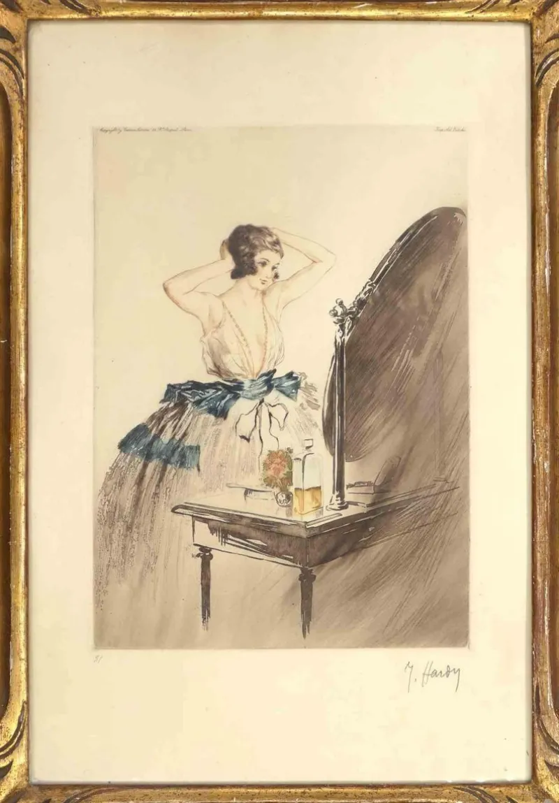 Online Pamono Maurice Hardy, Woman at Mirror, Original Etching, Early 20th-Century