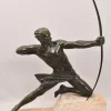 Pamono Maxi Le Verrier, Art Deco Warrior or Archer, 1920s, Antimony with Stone Base> Art Deco