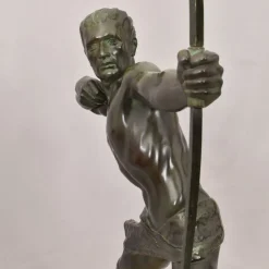 Pamono Maxi Le Verrier, Art Deco Warrior or Archer, 1920s, Antimony with Stone Base><noscript><img width=