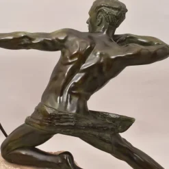 Pamono Maxi Le Verrier, Art Deco Warrior or Archer, 1920s, Antimony with Stone Base><noscript><img width=