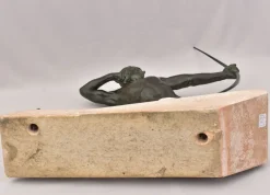 Pamono Maxi Le Verrier, Art Deco Warrior or Archer, 1920s, Antimony with Stone Base><noscript><img width=