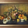 Pamono Maximilian Ciccone, Italian Still Life of Flowers & Fruit, Oil on Canvas, Framed> Old Masters