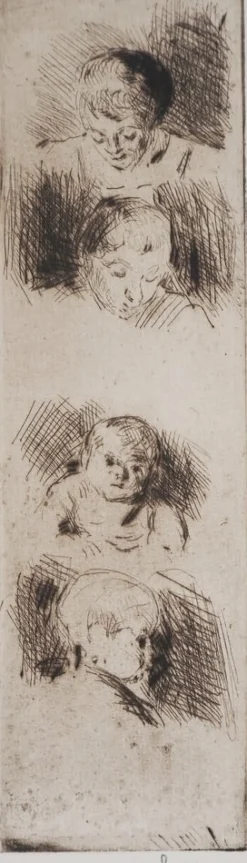 Pamono Maximilien Luce, La Fratrie (Study of Four Children), 1890, Original Engraving> Art Nouveau