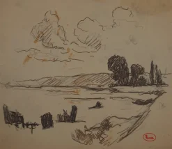 Discount Pamono Maximilien Luce, Landscape on the Hill, Original Signed Drawing
