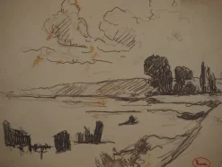 Discount Pamono Maximilien Luce, Landscape on the Hill, Original Signed Drawing