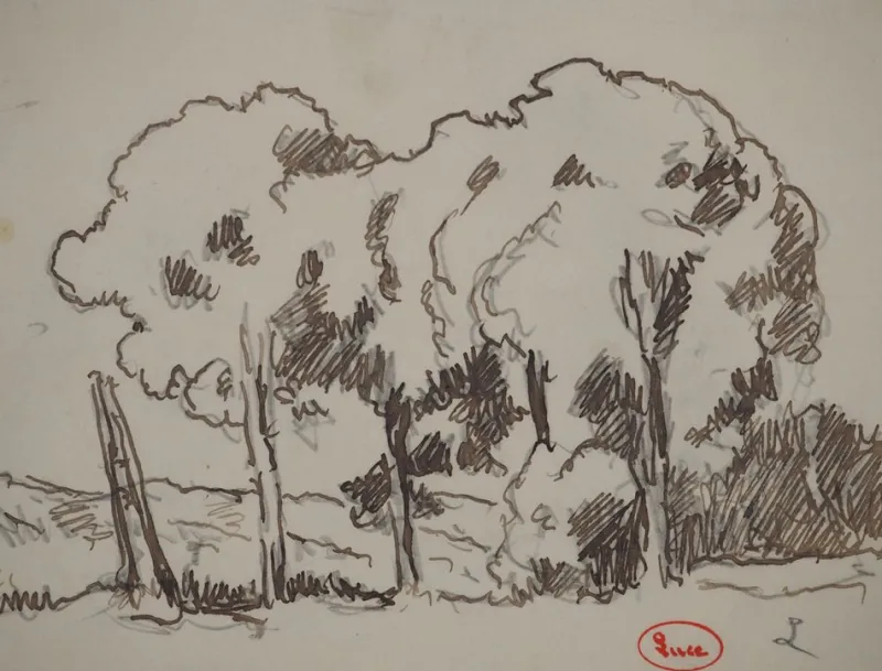 Online Pamono Maximilien Luce, Normandy, Forest in Summer, Original Signed Drawing