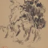 Pamono Maximilien Luce, Roadside Vegetation, Original Signed Drawing> Work On Paper