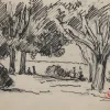 Pamono Maximilien Luce, Walkers in the Woods, Original Signed Drawing> Work On Paper