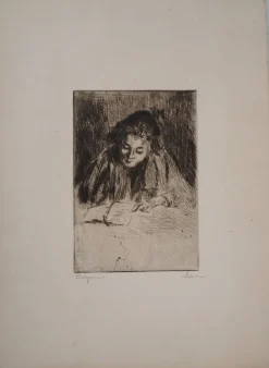 Pamono Maximilien Luce, Woman Reading (Eugénie), 1895, Original Signed Etching> Art Nouveau