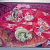 Pamono Maya Kopitzeva, Still Life with Lilies of the Valley and a Red Tablecloth, 1979, Oil on Canvas> Painting