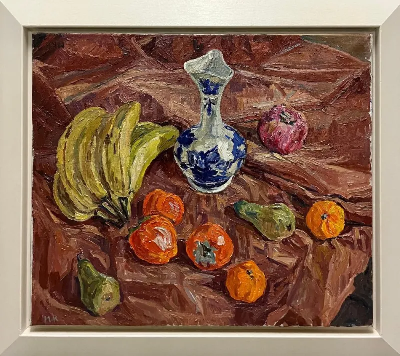 Outlet Pamono Maya Kopitzeva, Still Life with Blue Vase and Oranges, Oil Painting, 1987
