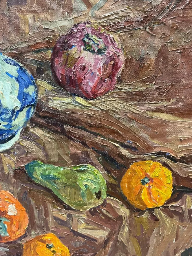 Outlet Pamono Maya Kopitzeva, Still Life with Blue Vase and Oranges, Oil Painting, 1987