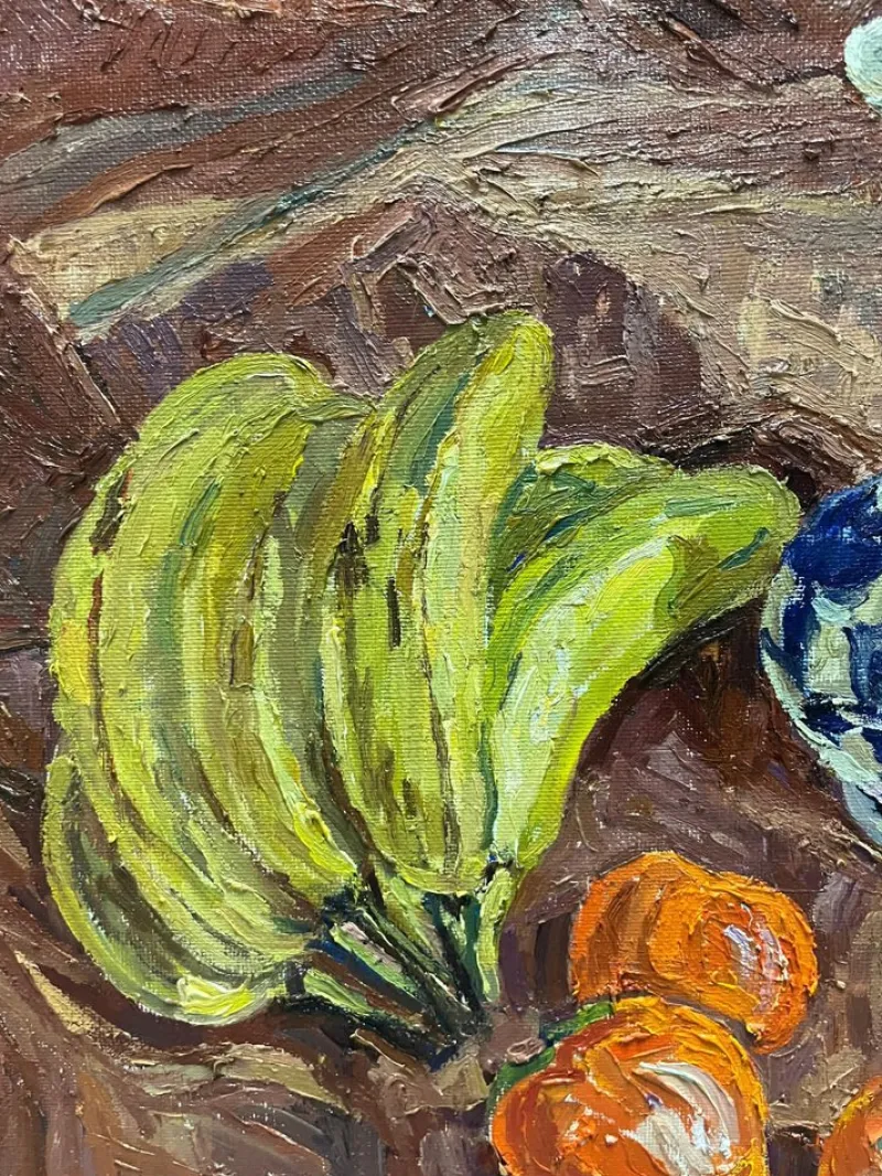Outlet Pamono Maya Kopitzeva, Still Life with Blue Vase and Oranges, Oil Painting, 1987
