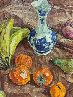 Outlet Pamono Maya Kopitzeva, Still Life with Blue Vase and Oranges, Oil Painting, 1987