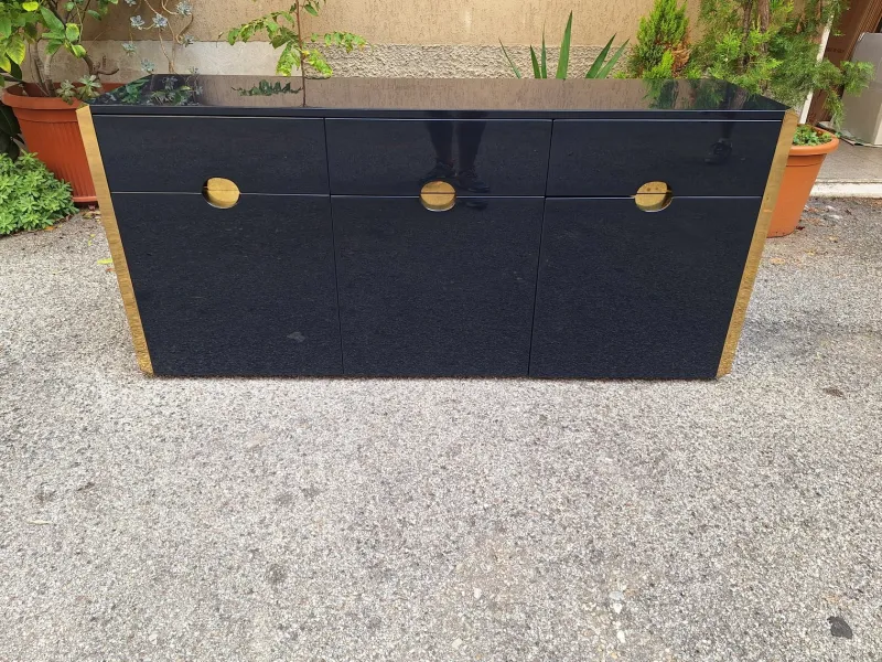 New Pamono MB3 Sideboard in Blue Lacquered Wood and Brass by Luigi Caccia Dominioni for Azucena, Italy, 1960s