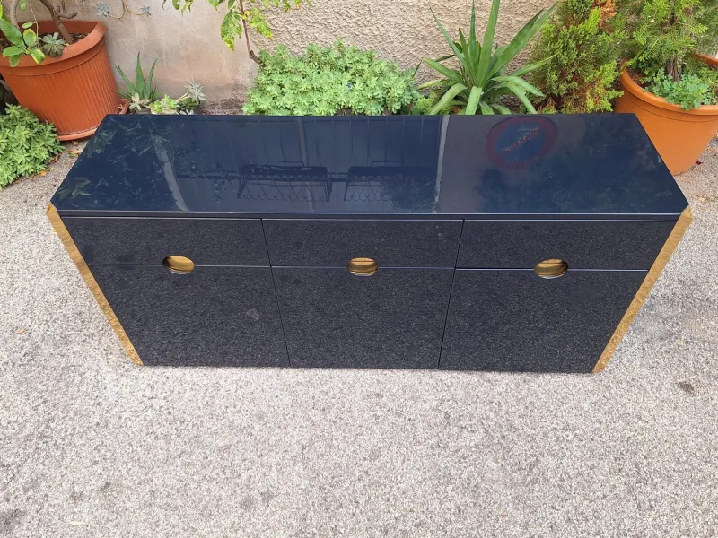 New Pamono MB3 Sideboard in Blue Lacquered Wood and Brass by Luigi Caccia Dominioni for Azucena, Italy, 1960s