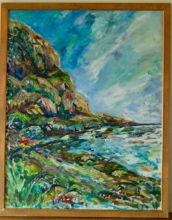 Hot Pamono M-B Swömbom-Backman, Vivid Coastline, Mid-20th Century, Oil on Canvas, Framed