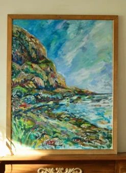 Hot Pamono M-B Swömbom-Backman, Vivid Coastline, Mid-20th Century, Oil on Canvas, Framed