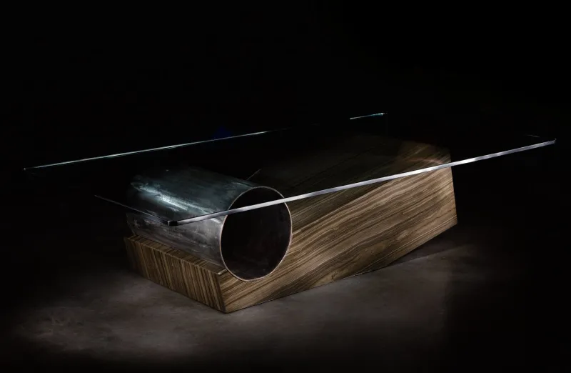 New Pamono Medes Coffee Table in Wenge Marble and Devastated Iron Metal and Glass by Joaquín Moll for Meddel
