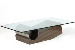Pamono Medes Coffee Table in Wenge Sandstone and Sanded Iron Circle with Glass Top by Joaquín Moll