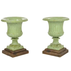 Pamono Medici Cast Iron Vases with Green Patina, Set of 2> Vases