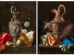 Pamono Meiffren Conte or Comte, Still Lifes with Jugs and Shell, Oil on Canvases, 17th Century, Framed, Set of 2> Old Masters