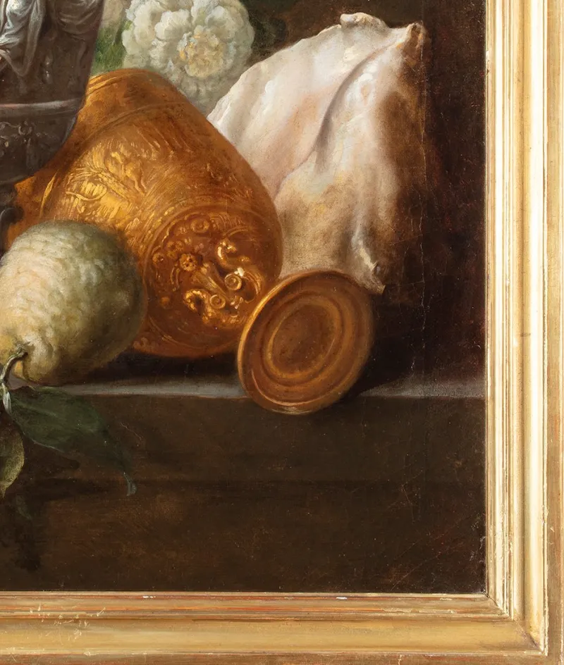 Pamono Meiffren Conte or Comte, Still Lifes with Jugs and Shell, Oil on Canvases, 17th Century, Framed, Set of 2> Old Masters