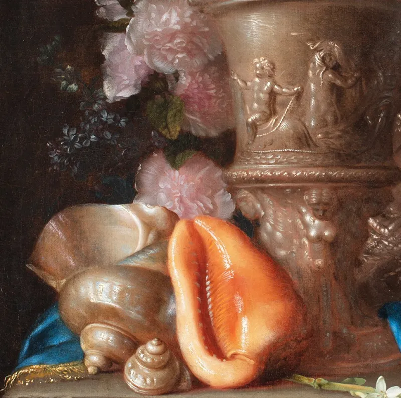 Pamono Meiffren Conte or Comte, Still Lifes with Jugs and Shell, Oil on Canvases, 17th Century, Framed, Set of 2> Old Masters