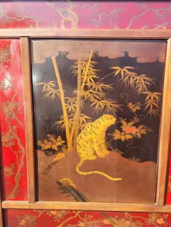 Pamono Meiji Screen with Lacquer Panels, Japan, Late 19th Century><noscript><img width=