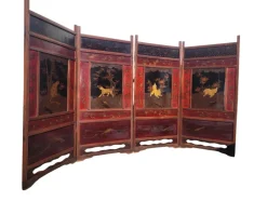 Pamono Meiji Screen with Lacquer Panels, Japan, Late 19th Century><noscript><img width=
