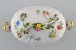 Pamono Meissen Porcelain Lidded Tureen With Hand-Painted Flowers and Gold Edge