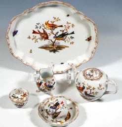 Outlet Pamono Meissen Tea Service with Bird and Insect Painting and Gold, Germany, 1820, Set of 6