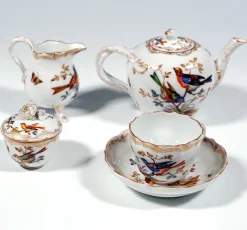 Outlet Pamono Meissen Tea Service with Bird and Insect Painting and Gold, Germany, 1820, Set of 6