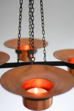 Pamono Metal and Copper Candleholder Pendant by Carl Thore, 1975><noscript><img width=