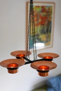 Pamono Metal and Copper Candleholder Pendant by Carl Thore, 1975><noscript><img width=