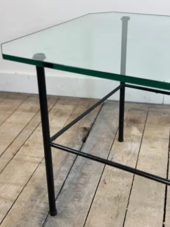 Pamono Metal and Glass Coffee Table by Gérard Guermomprez, 1956> Coffee & Side Tables
