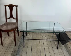 Pamono Metal and Glass Coffee Table by Gérard Guermomprez, 1956><noscript><img width=