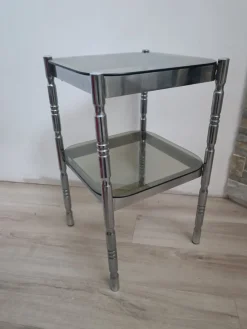 Clearance Pamono Metal and Smoked Glass Side Table, 1970s