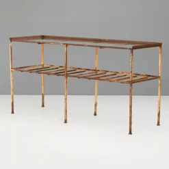 Pamono Metal Table with Glass Top, 1930s> Garden Tables