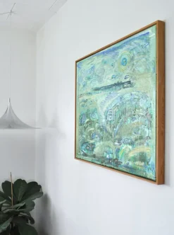 Sale Pamono Mette Birckner, Abstract Impressionist Turquoise Town with Animals, 2018, Oil on Canvas