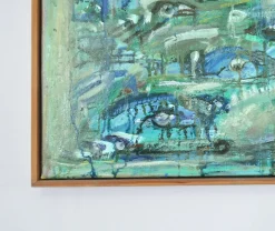 Sale Pamono Mette Birckner, Abstract Impressionist Turquoise Town with Animals, 2018, Oil on Canvas