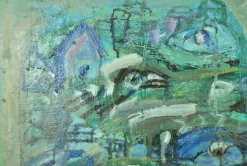 Sale Pamono Mette Birckner, Abstract Impressionist Turquoise Town with Animals, 2018, Oil on Canvas